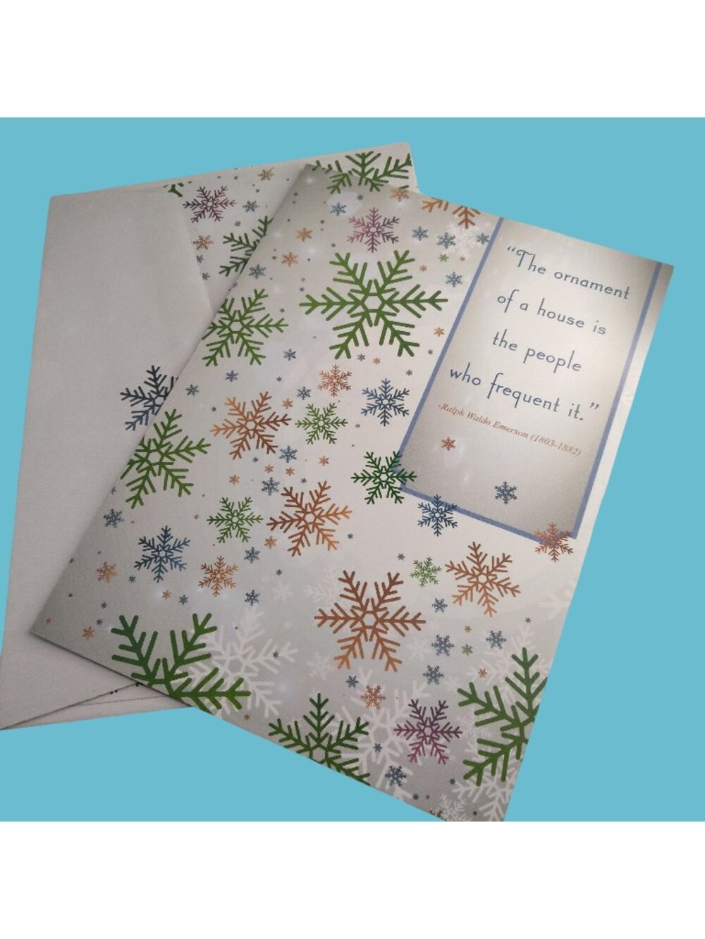Holiday Greeting Card Envelope Ralph Waldo Emerson Quote Snowflakes